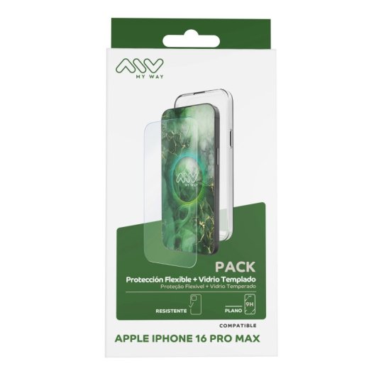 Myway Coque compatible avec Apple iPhone 16 Pro Max + Protecteur d'écran plat en verre trempé