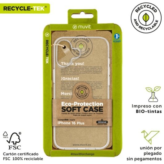Muvit For Change Funda Recycletek Compatible Con Apple Iphone 16 Plus Transparente