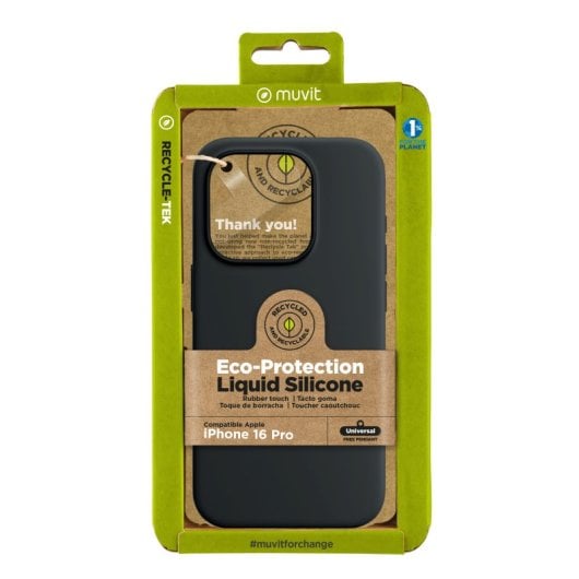Muvit For Change Recycletek Custodia in silicone liquido compatibile con Apple iPhone 16 Pro Nero