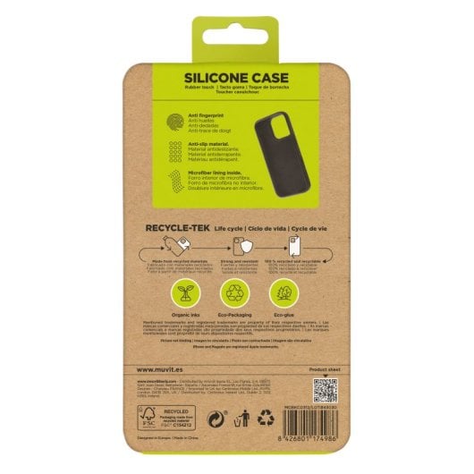 Muvit For Change Recycletek Custodia in silicone liquido compatibile con Apple iPhone 16 Pro Nero