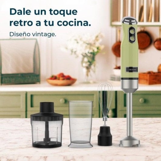 Cecotec Power RetroGreen 1200MAX Crean&Crush Batidora de Mano Retro 4 Cuchillas 0.5L 1200W Verde