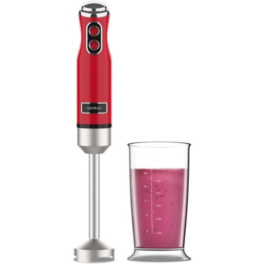 Mixeur plongeant rétro Cecotec Power RetroRed 1200MAX avec 4 lames, 0,5 L, 1200 W, rouge