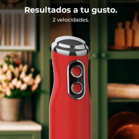 Mixeur plongeant rétro Cecotec Power RetroRed 1200MAX avec 4 lames, 0,5 L, 1200 W, rouge