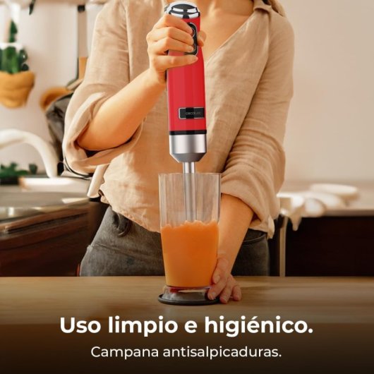 Mixeur plongeant rétro Cecotec Power RetroRed 1200MAX avec 4 lames, 0,5 L, 1200 W, rouge