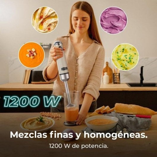 Cecotec Power RetroBeige 1200MAX Crean&Crush Batidora de Mano Retro 4 Cuchillas 0.5L 1200W Beige