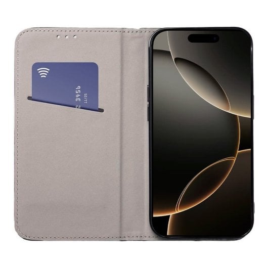 Étui à rabat noir lisse et cool pour iPhone 16 Pro