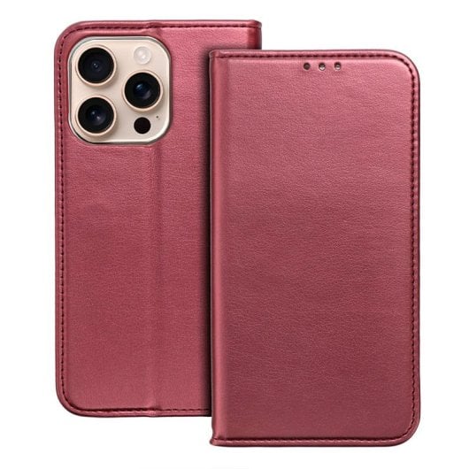 Étui à rabat cool uni bordeaux pour iPhone 16 Pro Max
