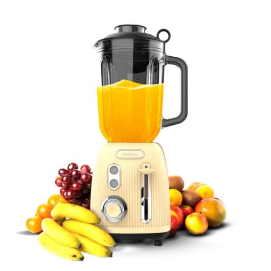 Cecotec Power Black Titanium RetroYellow Batidora de Vaso Retro 4 Cuchillas 1.5L 1200W Amarillo
