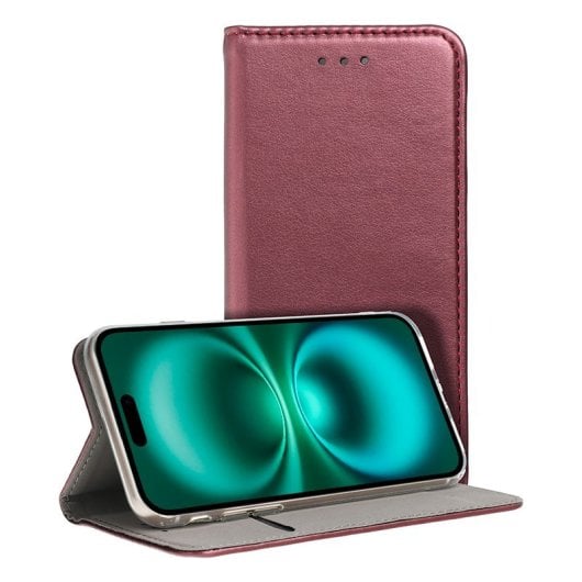 Étui à rabat cool uni bordeaux pour iPhone 16 Plus