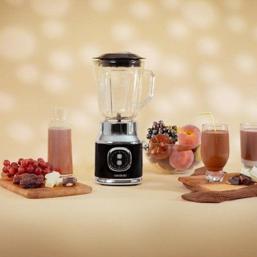 Batidora Cecotec RetroTwist Black 800W 1L 4 Lâminas Titanio Vidro Retro