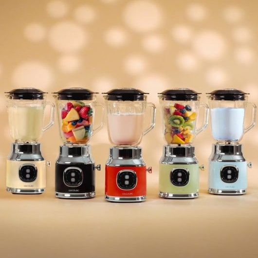 Cecotec RetroTwist Rouge Mélangeur Rétro en Verre 4 Lames 1L 800W Rouge