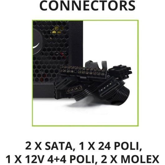 Alimentation Tecnoware Atx 550, ventilateur silencieux, 2xsata, 1x24 pôles, 1x4+4 pôles, 2xmolex