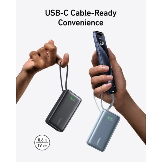 Bateria Externa Anker Nano PowerBank 10000 mAh 30W Verde com Cabo USB-C Integrado