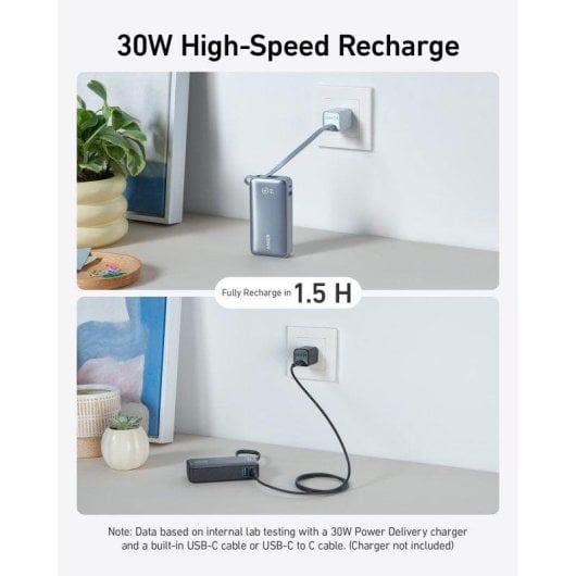 Bateria Externa Anker Nano PowerBank 10000 mAh 30W Verde com Cabo USB-C Integrado