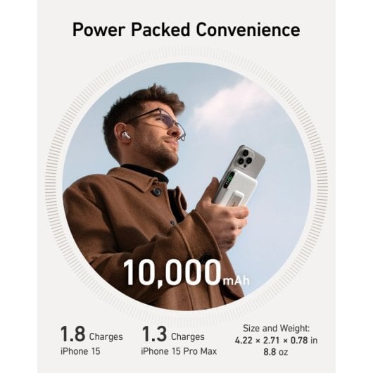 Anker PowerBank Magnetico con Ricarica Wireless 10000 mAh USB-C Qi2 15W Bianco