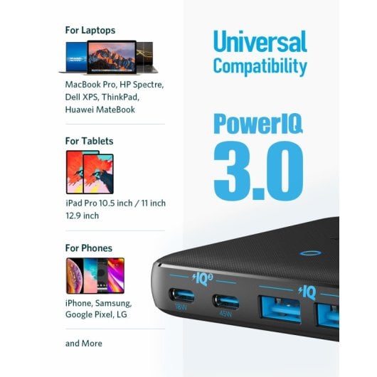 Anker PowerPort Atom III Dispositivo de Carga Multi-Carregador 65W Preto