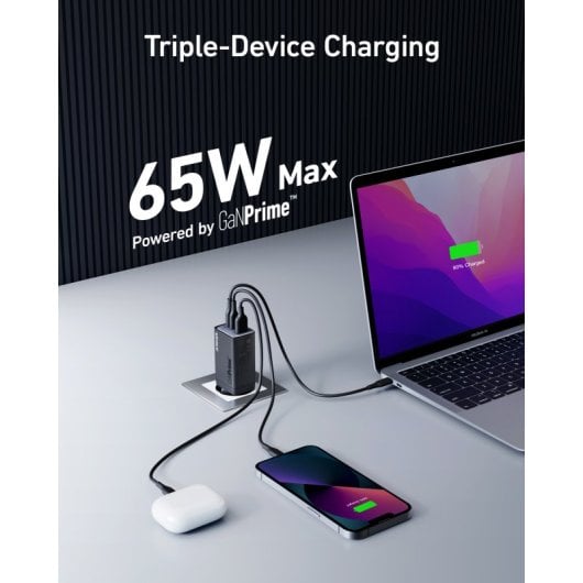 Anker Prime Carregador de Parede 65W 1xUSB-A + 2xUSB-C Preto