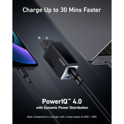Anker Prime Carregador de Parede 65W 1xUSB-A + 2xUSB-C Preto