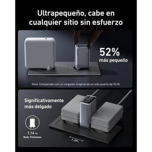 Chargeur Anker Prime GaN 100W 3 Ports USB-C/USB Gris