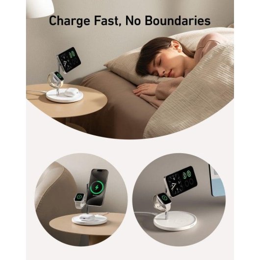 Stazione di ricarica wireless regolabile Anker MagGo 3 in 1 Qi2 15W Bianca
