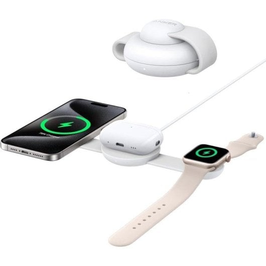 Estación de carga inalámbrica Anker MagGo 3 en 1 MagSafe Qi2 15W Blanco