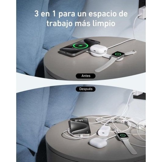 Estación de carga inalámbrica Anker MagGo 3 en 1 MagSafe Qi2 15W Blanco