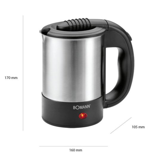 Bomann WKR 1162 CB Hervidor de Agua de Viaje 0,5L 1.00W Acero Inoxidable