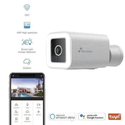 Nivian NVS-IPC-03-L Telecamera di Sorveglianza IP WiFi da Esterno QHD 2560x1440 Visione Notturna a Colori