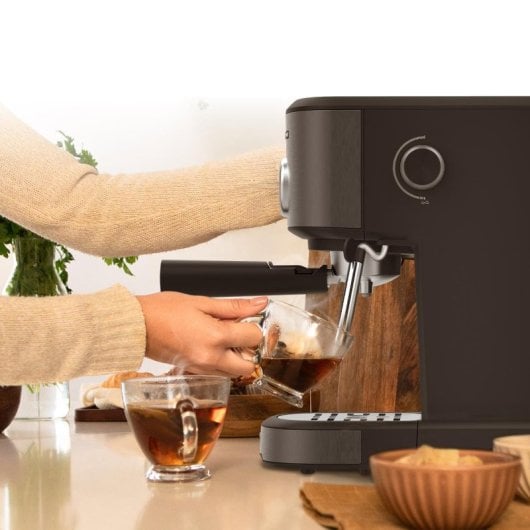 Cecotec Power Espresso 20 Pecan Espressomaschine aus Stahl mit einstellbarem Dampfgarer, 20 Riegel, schwarz