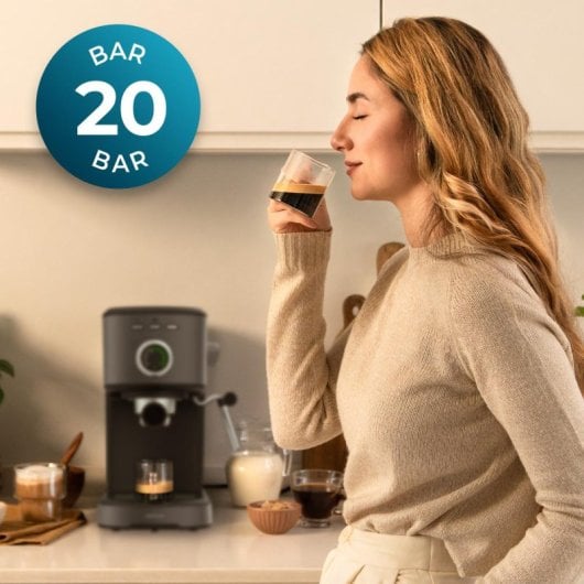 Cecotec Power Espresso 20 Pecan Espressomaschine aus Stahl mit einstellbarem Dampfgarer, 20 Riegel, schwarz