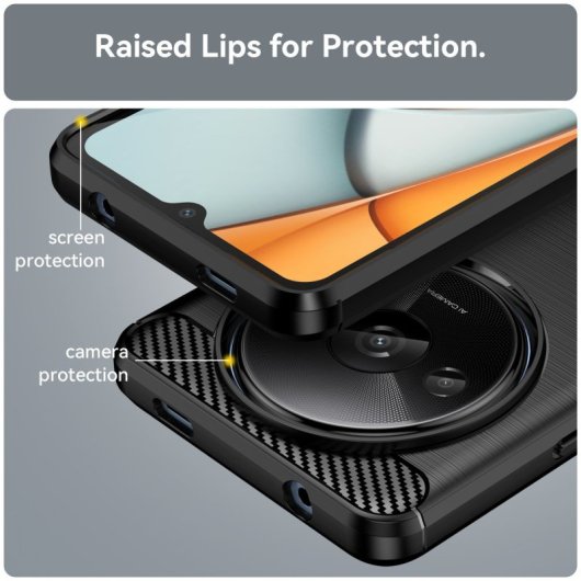 Max Power Digital Capa de Silicone Anti-Choque em Fibra de Carbono Preta para Xiaomi Redmi A3 / Poco C61