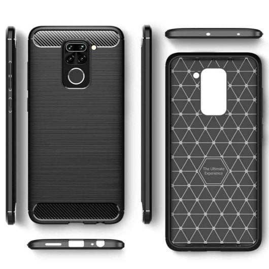 Max Power Digital Funda Fibra De Carbono Para Xiaomi Redmi Note 9 Antigolpes Silicona Negra