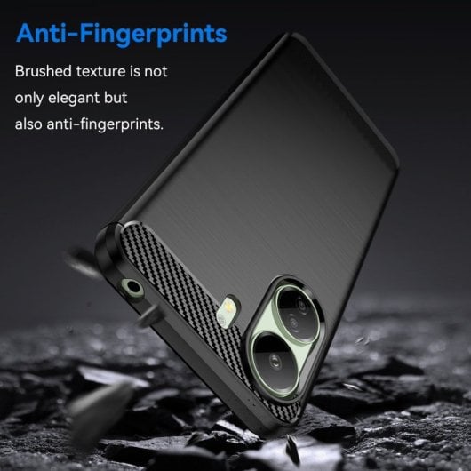 Max Power Digital Capa de Silicone Anti-Choque em Fibra de Carbono Preta para Xiaomi Redmi 13C / Poco C65