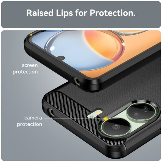 Max Power Digital Capa de Silicone Anti-Choque em Fibra de Carbono Preta para Xiaomi Redmi 13C / Poco C65
