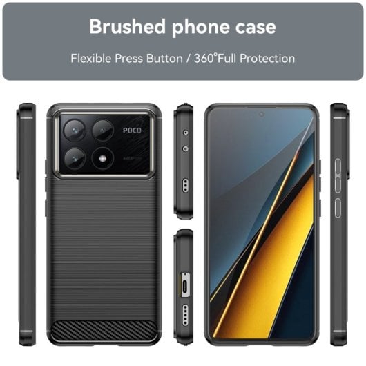 Max Power Digital Carbon Fiber Schutzhülle für Xiaomi Poco X6 Pro 5g, stoßfest, schwarzes Silikon