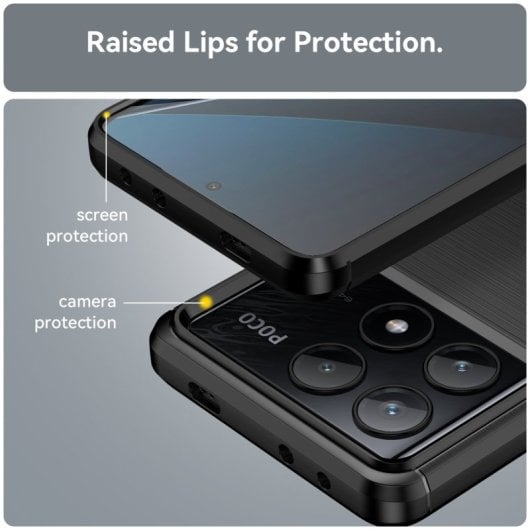 Max Power Digital Carbon Fiber Schutzhülle für Xiaomi Poco X6 Pro 5g, stoßfest, schwarzes Silikon