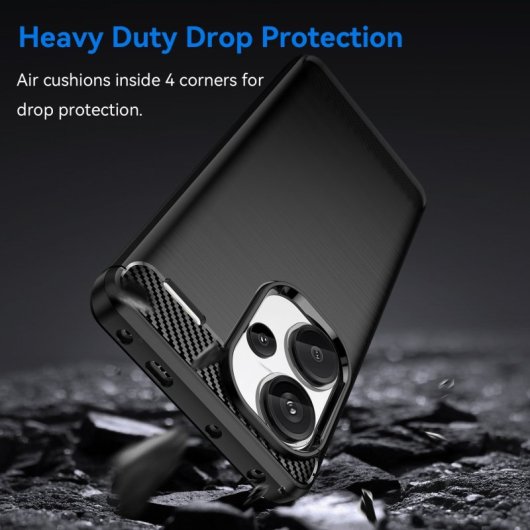Max Power Digital Funda Fibra Carbono Para Xiaomi Redmi Note 13 Pro Plus Antigolpes Silicona Negra