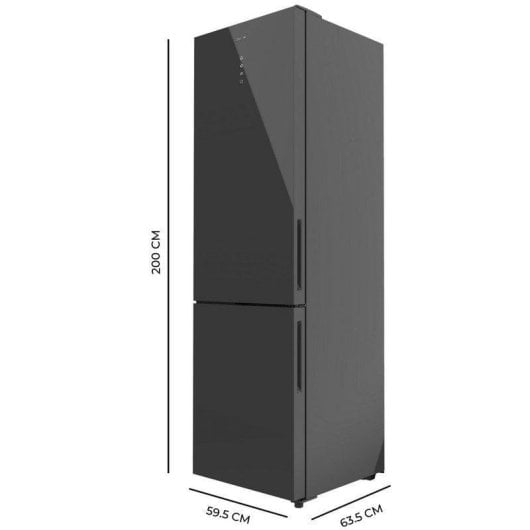Frigorifero Combi Cecotec Bolero CoolMarket Combi 356 Grey Glass E Total No Frost 200cm 356L E Grigio Door Display