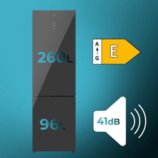 Frigorifero Combi Cecotec Bolero CoolMarket Combi 356 Grey Glass E Total No Frost 200cm 356L E Grigio Door Display