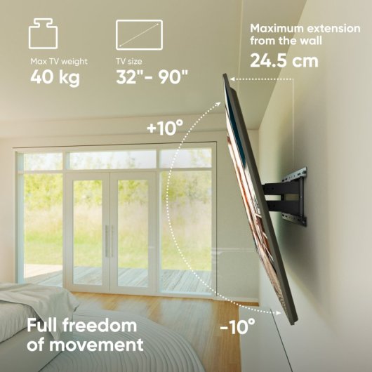Onkron SM2-B Support mural inclinable et rotatif pour TV 32"-90" jusqu'à 40Kg VESA 600x400 Noir