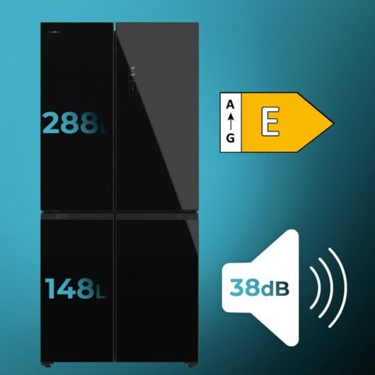 Cecotec Bolero CoolMarket 4D 436 Vetro Nero E Frigorifero Americano 4 Porte E Vetro Nero