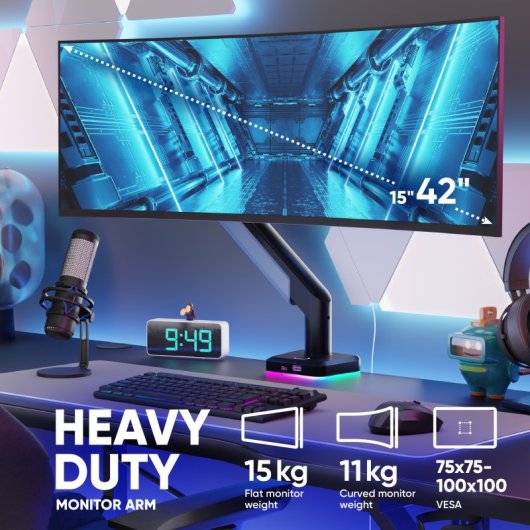 Onkron G110-BG Supporto per monitor da scrivania 15"-42" Fino a 15 kg Max VESA 100x100 Nero/Grigio
