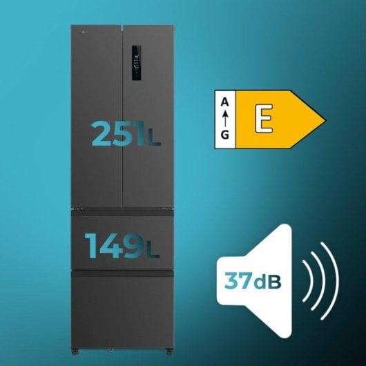 Frigorífico Cuatro Puertas Cecotec Bolero CoolMarket Combi F2D 400 Dark E Total No Frost 191cm 400L E Inox Oscuro