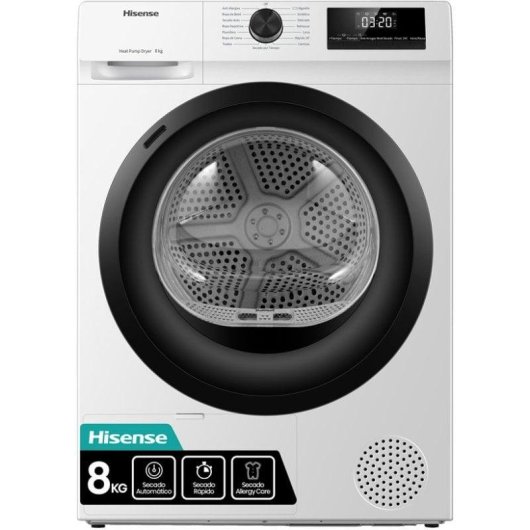 Secadora de bomba de calor Hisense DHQE800BW2 8kg Classe D AutoDry Allergy Care