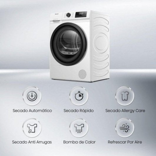 Secadora de bomba de calor Hisense DHQE800BW2 8kg Classe D AutoDry Allergy Care