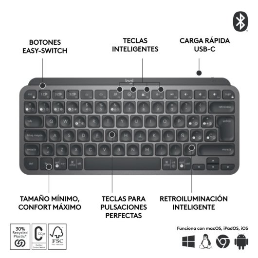 Logitech Pack MX Keys Mini Teclado Sem Fios Bluetooth + Logitech MX Anywhere 3S Rato Bluetooth