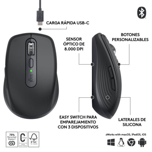 Logitech Pack MX Keys Mini Teclado Sem Fios Bluetooth + Logitech MX Anywhere 3S Rato Bluetooth