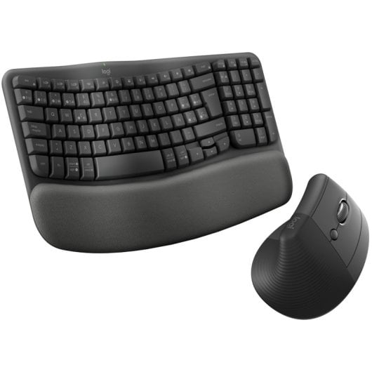 Logitech Pack Wave Keys Tastiera Bluetooth ergonomica + Mouse wireless verticale Logitech Lift