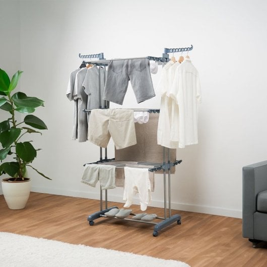 Corde à linge pliante verticale avec roulettes InnovaGoods Dolver 24 barres