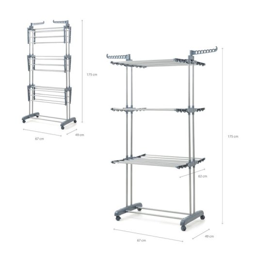 Corde à linge pliante verticale avec roulettes InnovaGoods Dolver 24 barres